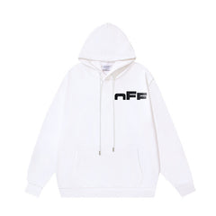 OW incomplete letter print pattern pullover hooded sweater