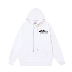 OW tape printed pattern pullover hooded sweater