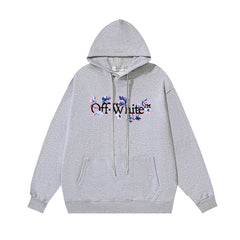 OW flower logo pattern print hooded sweater