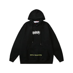 OW Chaos Letter Print Pattern Fleece Hooded Sweater