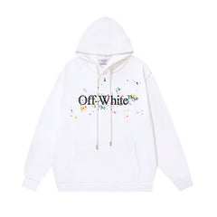 OW splash ink splash paint letter pattern pullover hooded sweater