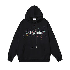 OW splash ink splash paint letter pattern pullover hooded sweater