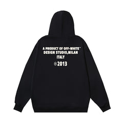 OW Black Crystal Letter Printed Pattern Hooded Sweater