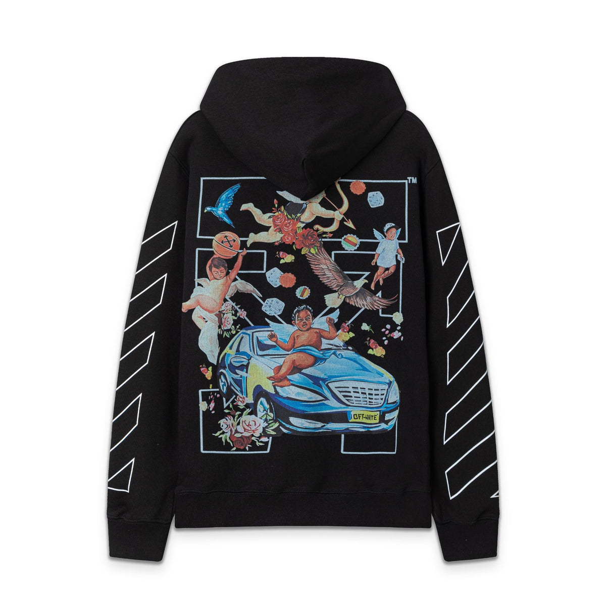 OW Angel Car Pattern Pullover Hooded Sweater