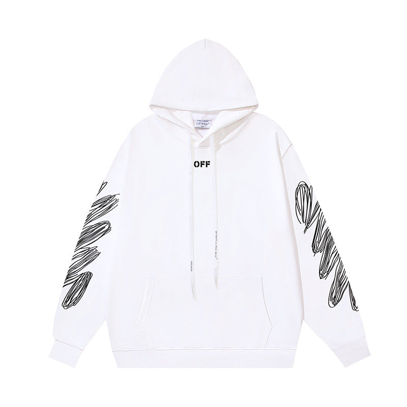 OW diagonal striped wavy line print hooded sweater