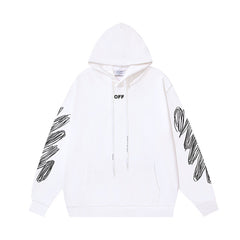 OW diagonal striped wavy line print hooded sweater