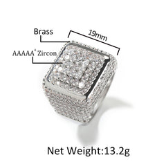 Rings Hip Hop Vintage Large Square Ring Copper with Zircon Spectrum St. Valentine's