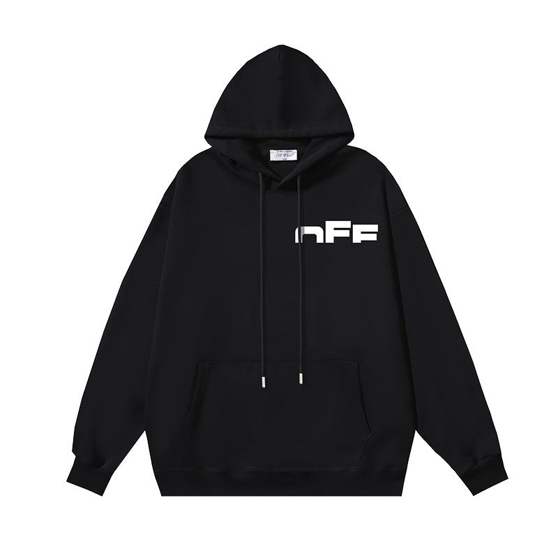 OW incomplete letter print pattern pullover hooded sweater