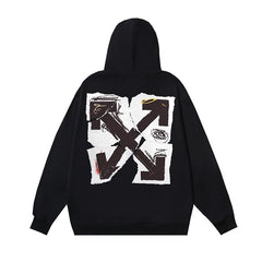 OW Broken Paper Arrow Pattern Pullover Hooded Sweater