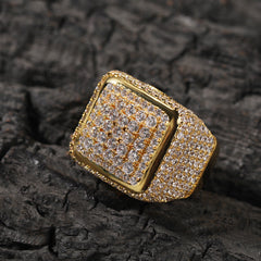 Rings Hip Hop Vintage Large Square Ring Copper with Zircon Spectrum St. Valentine's