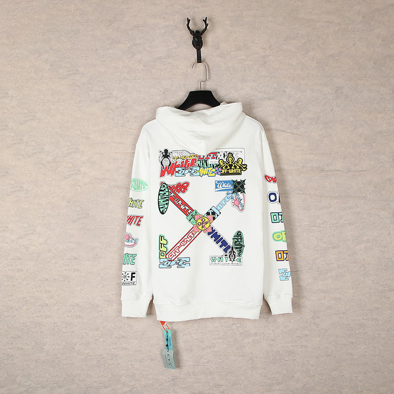 OW cartoon pattern arrow hooded sweater