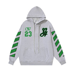 OW 23 numeric letter print patterned hooded sweatshirt