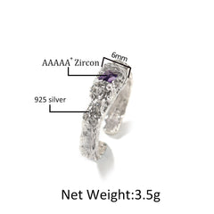 Rings Hip Hop Niche 925 Silver Ring Purple Zircon Spectrum