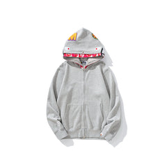 Bathing Ape Hoodie Grey Pink Double Hood Cardigan Zip Hooded Fleece Shark