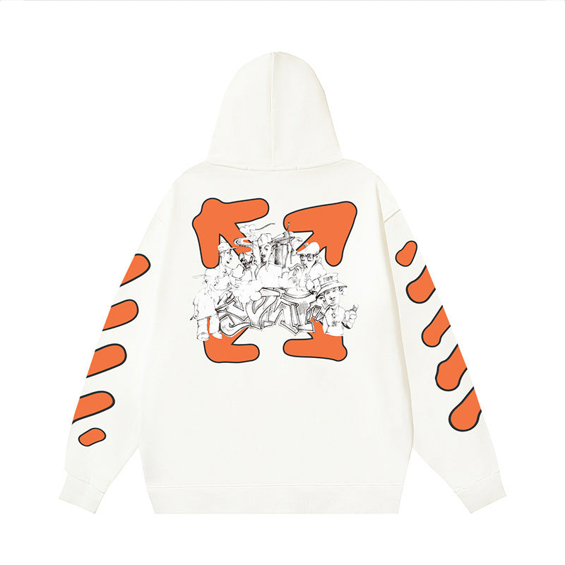 OW cartoon arrow pattern hooded sweater