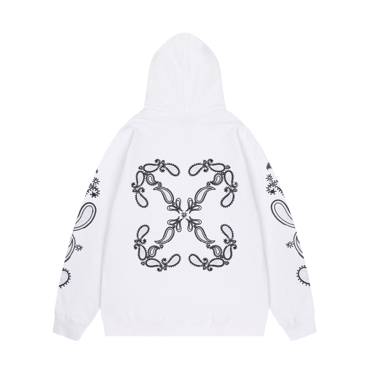 OW embroidered cashew flower pattern pullover hooded sweater