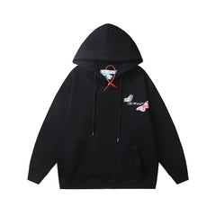 Autumn and winter OW butterfly letter arrow pattern pullover fleece hooded sweater