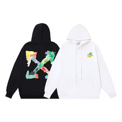 OW leaf colorful graffiti arrow print hooded sweatshirt
