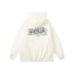 OW Chaos Letter Print Pattern Fleece Hooded Sweater