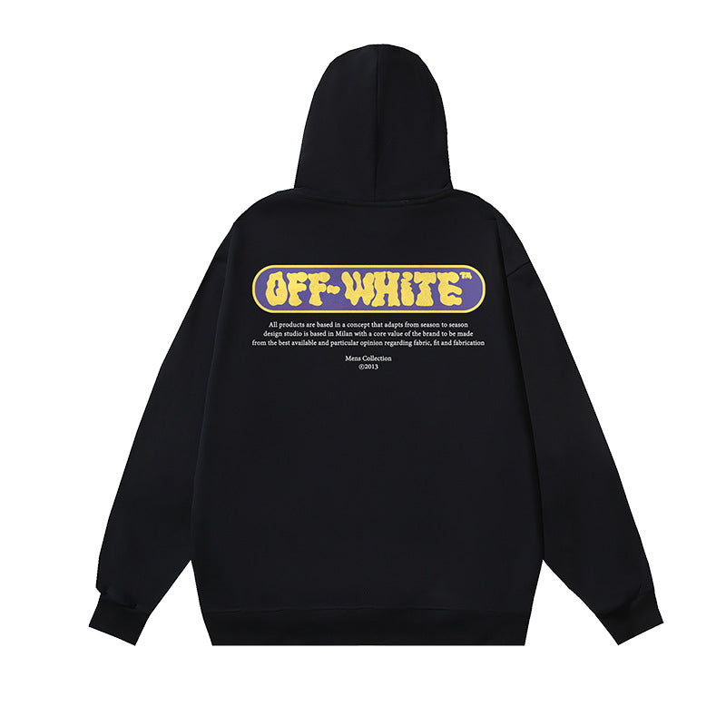 OW letter print pattern pullover hooded sweater