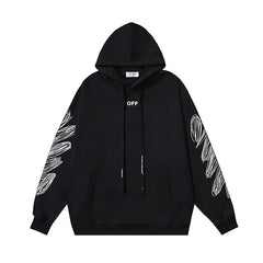 OW diagonal striped wavy line print hooded sweater