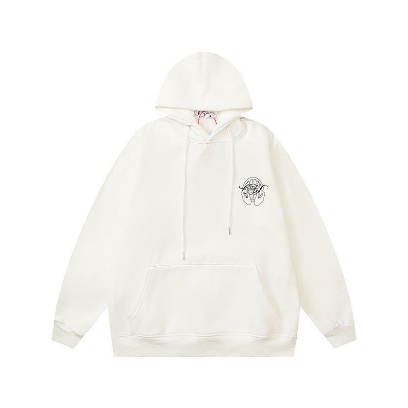 OW hoodie with a fleece hood with a palm globe arrow pattern