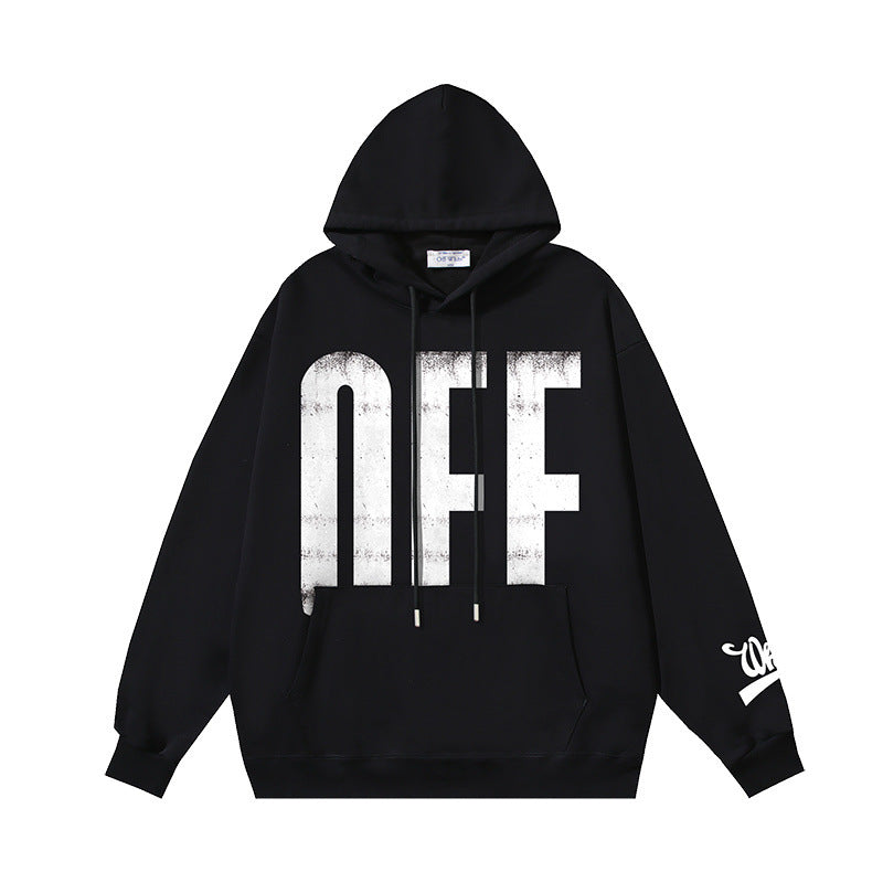 Autumn and winter OW big LOGO oblique stripe print pullover hooded sweater