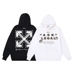 OW letter arrow pattern pullover hooded sweater