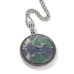 Jewelry Full Diamond Rotatable Earth Pendant Copper Inlaid AAA Zircon Jesus Pieces Royalty