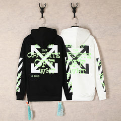 OW fluorescent letter arrow pullover hooded sweater