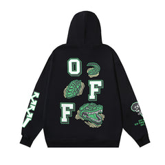 OW hoodie Alligator Alphabet Pattern Pullover Hood
