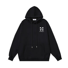 OW letter arrow print pattern pullover hooded sweater