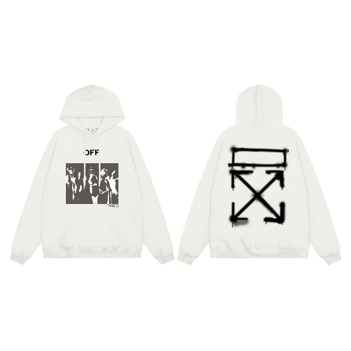 OW Blur Portrait Arrow Pattern Pullover Hooded Sweater