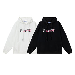 OW hoodieOW 3D stereo pink arrow pattern hooded fleece