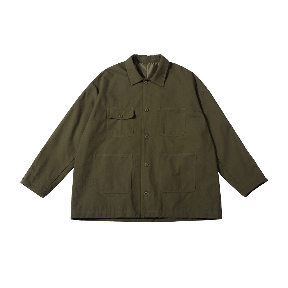 Unisex Jacket Vintage Workwear with Pocket Jacket Men Baggy Coat