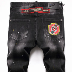 DSQ2 Jeans Badge Embroidered Stretch Ripped Slim Fit Jeans