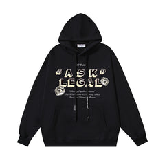 OW letter arrow pattern pullover hooded sweater
