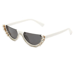 Trendy punk glasses half-frame cat eye with diamonds