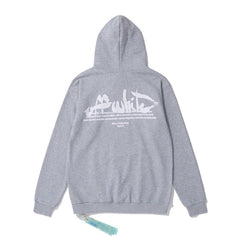 OW Square Letter Arrow Pattern Hooded Sweater