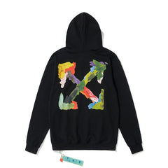 OW  hoodie Multicolored Leaf Arrow Pattern Crew Neck Hoodie