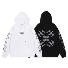 OW embroidered cashew flower pattern pullover hooded sweater
