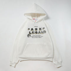 OW dotted letter arrow pattern fleece hooded sweater